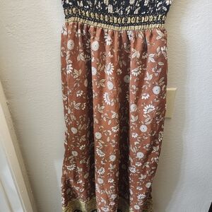 Elegant Floral Boho Pant - Rust and Black